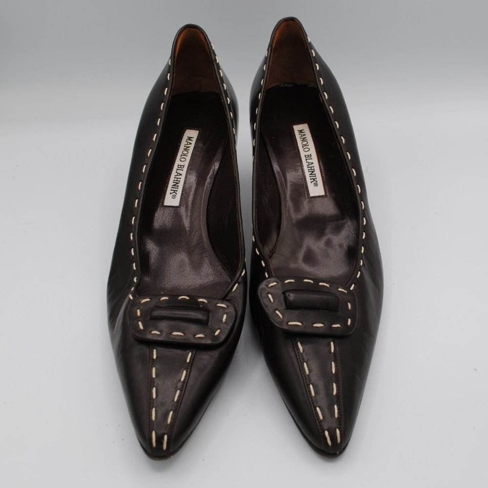 Vintage Manolo Blahnik Heels in BROWN w/ Stitching & Buckle Detail sz. 39